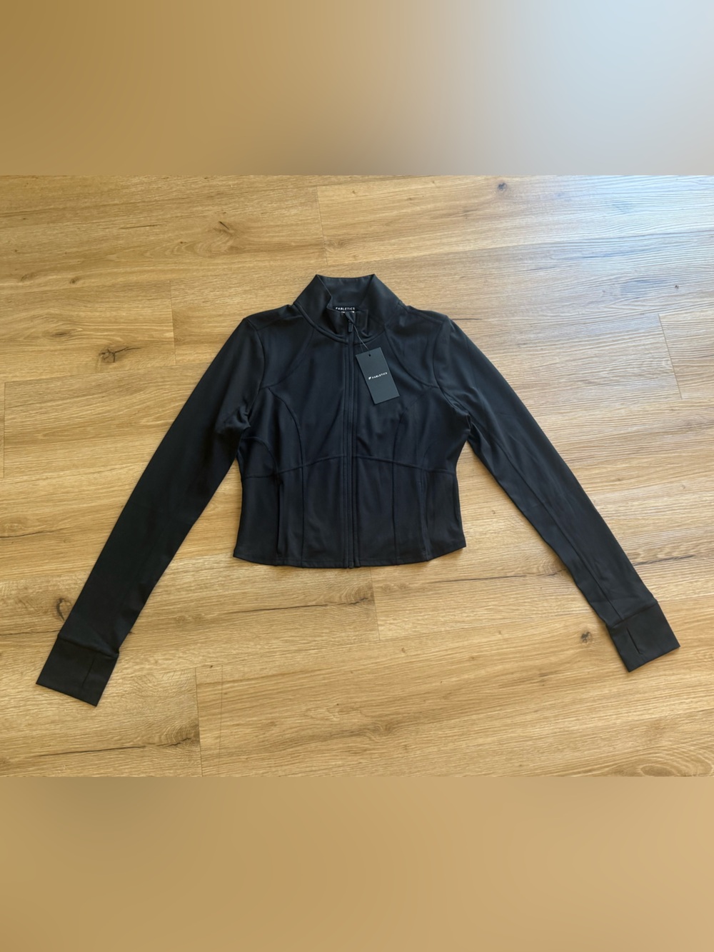 Fabletics Black Zip-Up Cropped Train Jacket- Large